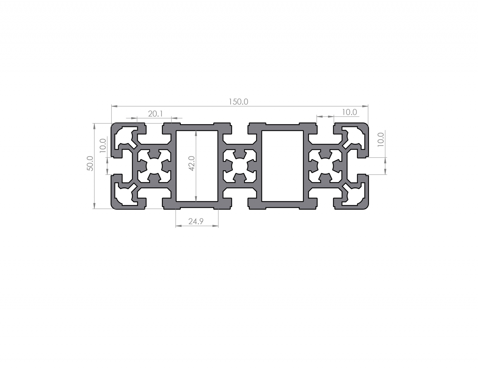 Aluminium profile 150x50 groove 10 B-type